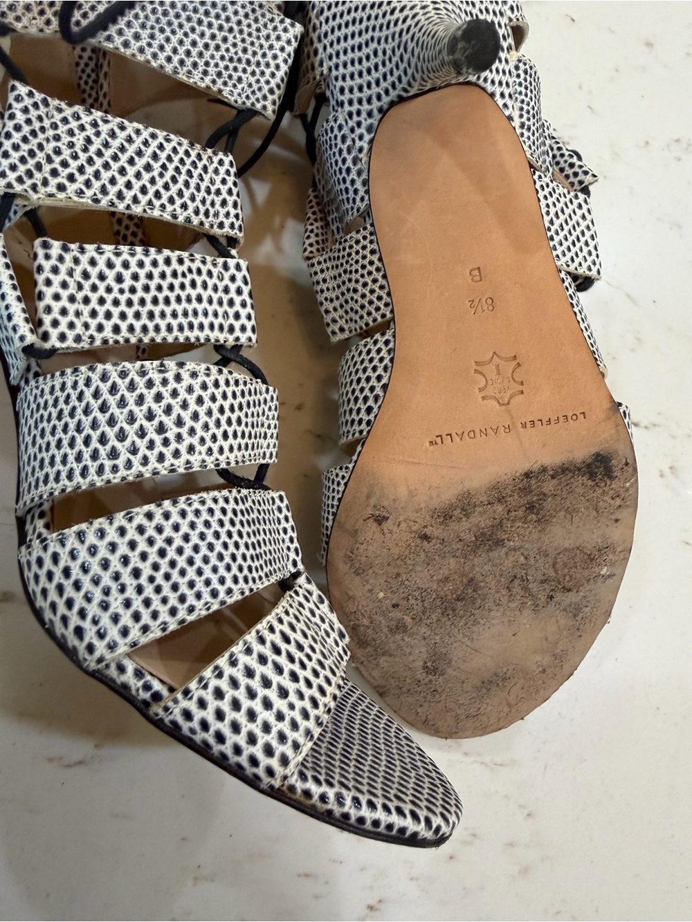 Loeffler Randall Black & White Dot Lace-Up Leather Heels - Picture 5 of 5